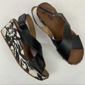 Clarks Collection Stasha Hale Wedge Boho Ikat Wedge Black White Sandals Womens 9